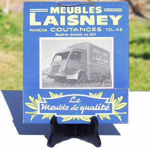 Ancien carton publicitaire porte courrier Meubles Laisney à Coutances ( Manche )