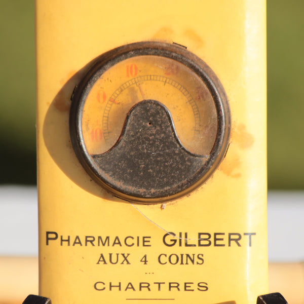 Ancien thermomètre sur glaçoïde publicitaire de la pharmacie Gilbert aux 4 coins à Chartres