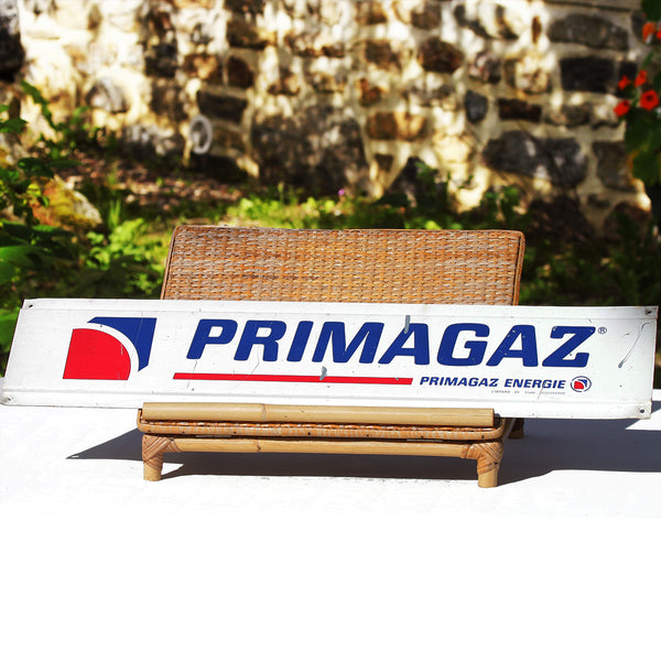 Plaque publicitaire vintage en tôle d'aluminium peinte Primagaz Energie Liotard 94