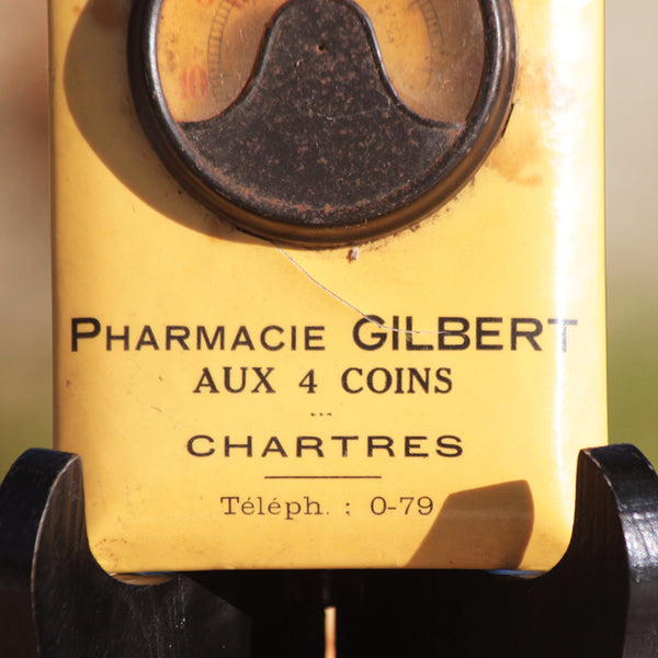 Ancien thermomètre sur glaçoïde publicitaire de la pharmacie Gilbert aux 4 coins à Chartres