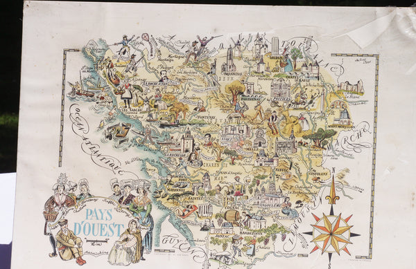 Carte régionale de France Pas d'Ouest illustrée par Jacques Liozu (1951)