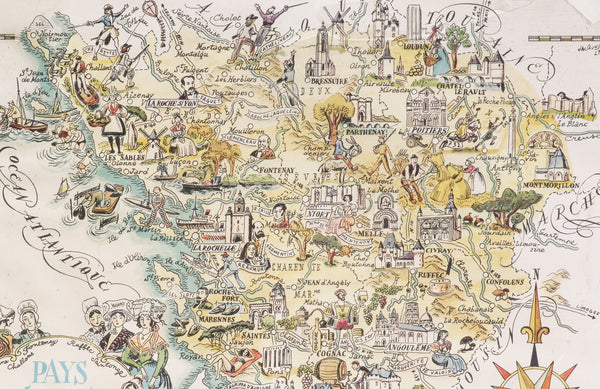 Carte régionale de France Pas d'Ouest illustrée par Jacques Liozu (1951)