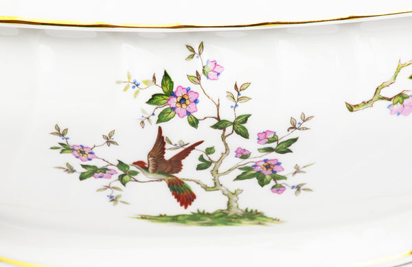 Ancienne soupière en porcelaine fine de Sologne Lamotte décor oiseau