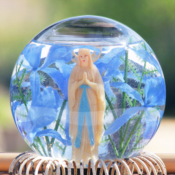 Ancien rosarium globe en verre Vierge Marie je suis l'Immaculée Conception