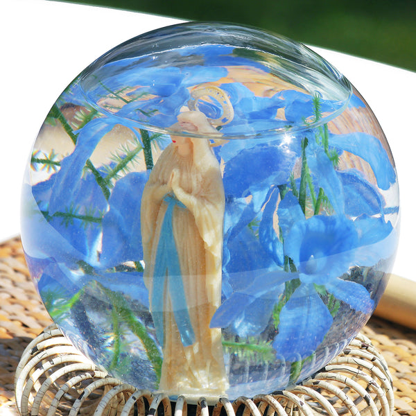 Ancien rosarium globe en verre Vierge Marie je suis l'Immaculée Conception