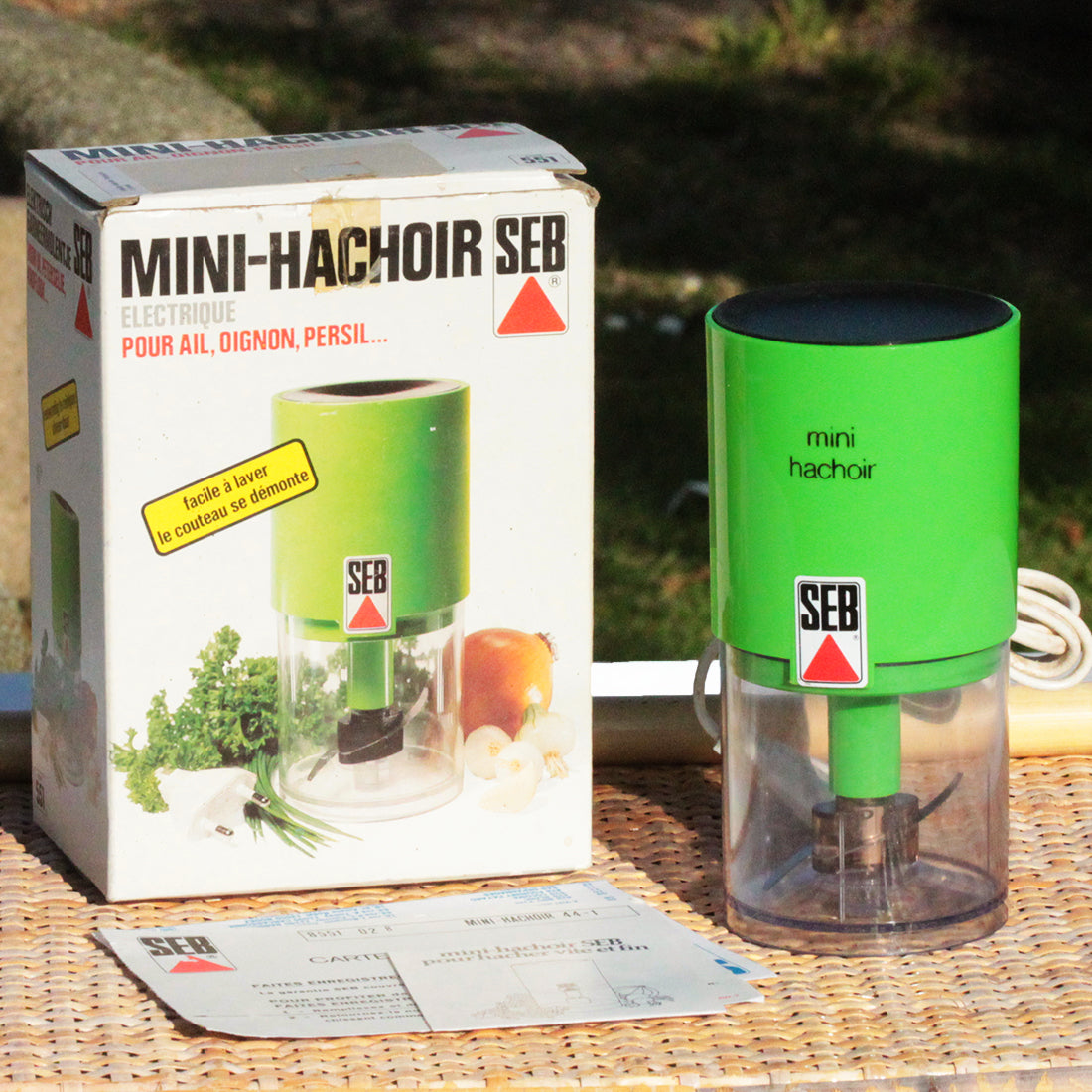 Petit Robot vintage Seb mini hachoir à fines herbes électrique vert en boîte