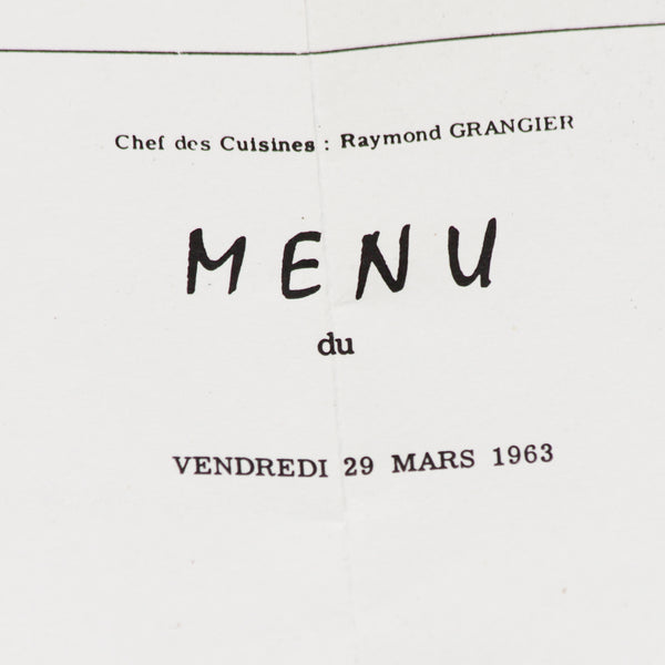 Ancien menu du Paquebot France Première Classe du 29 mars 1963 dessin de Mac Avoy