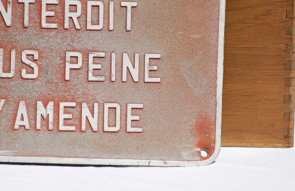 Plaque en tôle d'alu d'interdiction vintage Passage Pompiers Stationnement rigoureusement interdit sous peine d'amende