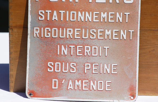 Plaque en tôle d'alu d'interdiction vintage Passage Pompiers Stationnement rigoureusement interdit sous peine d'amende