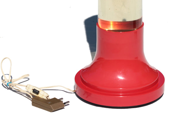 Grande lampe à èbullition à paillettes vintage space age 45 cm en plastique rouge & verre