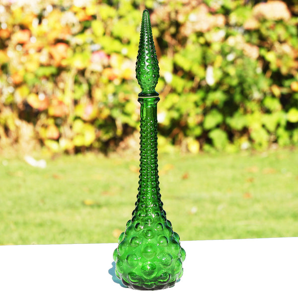 Carafe italienne en verre d'Empoli vintage coloris vert diamant 50 cm complète
