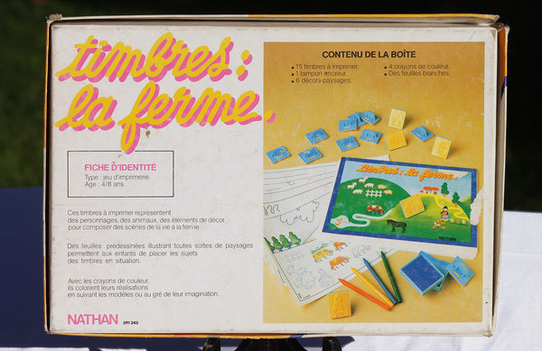 Boîte de jeu vintage atelier Nathan timbres tampons : la ferme ( 1980 )