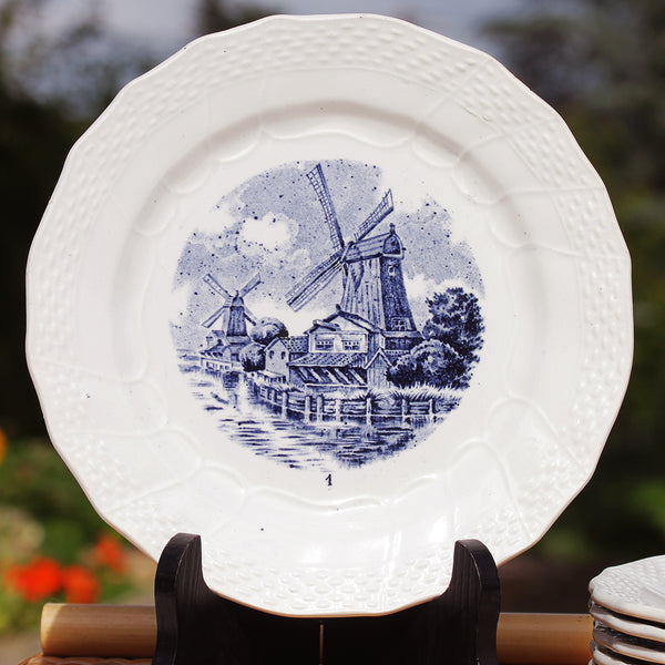 Ensemble de 6 assiettes à dessert anciennes Moulin des Loups & Hamage modèle Delft