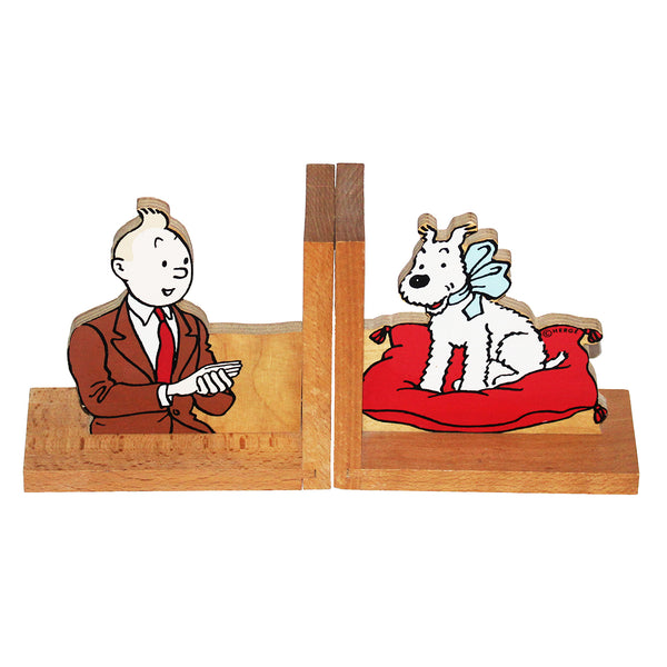 Paire de serre livres en bois vintage Vilac Tintin et Milou ©Hergé par Vilac