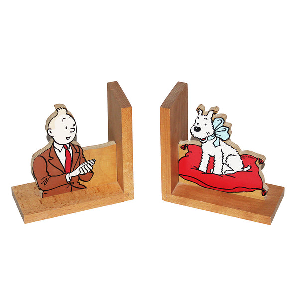 Paire de serre livres en bois vintage Vilac Tintin et Milou ©Hergé par Vilac