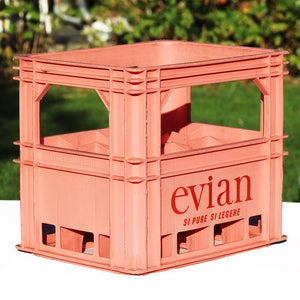 Caisse casier Allibert à bouteilles vintage EVIAN en plastique rose