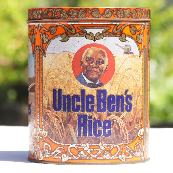 Grande boîte publicitaire US 2 kg en tôle vintage pour le riz Uncle Ben's vide