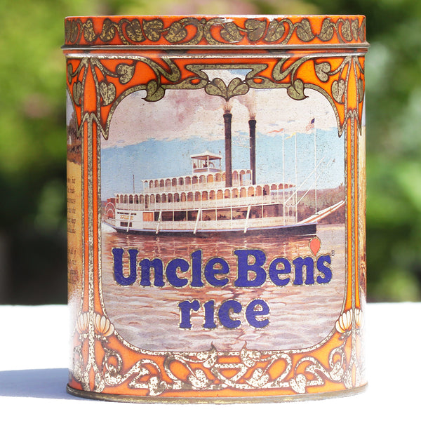 Grande boîte publicitaire US 2 kg en tôle vintage pour le riz Uncle Ben's vide