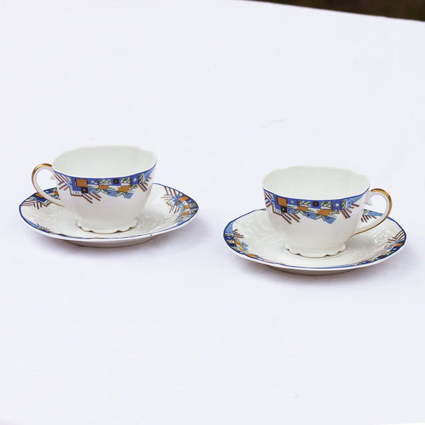 Duo de tasse à café en porcelaine de Limoges Balleroy & Cie modèle Art déco