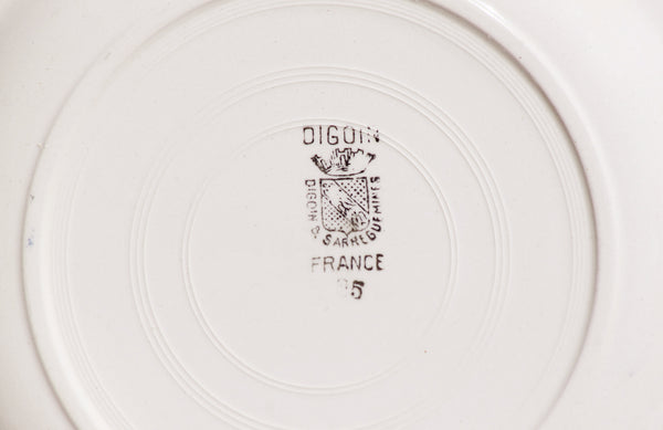 Ensemble de 6 assiettes plates anciennes en faïence de Digoin Sarreguemines modèle rose bleue