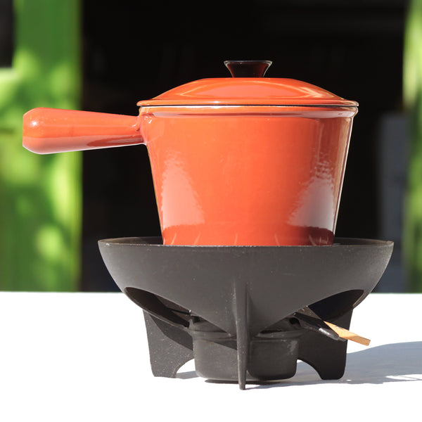 Appareil à fondue vintage Le Creuset en fonte émaillée marron