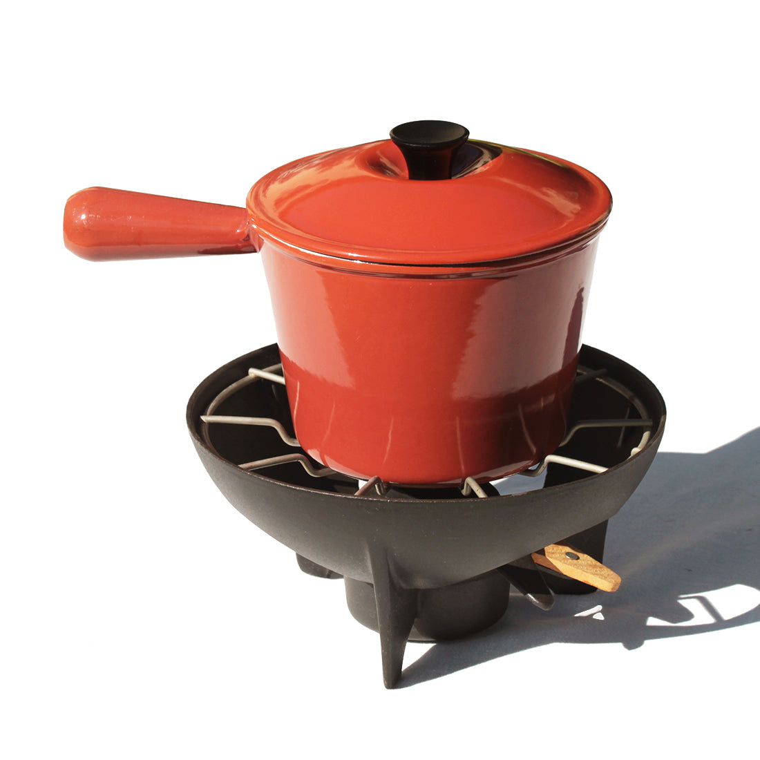 Appareil à fondue vintage Le Creuset en fonte émaillée marron