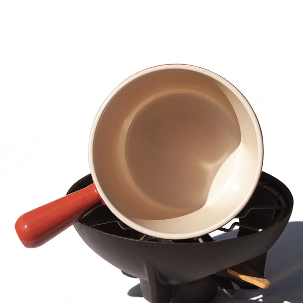 Appareil à fondue vintage Le Creuset en fonte émaillée marron