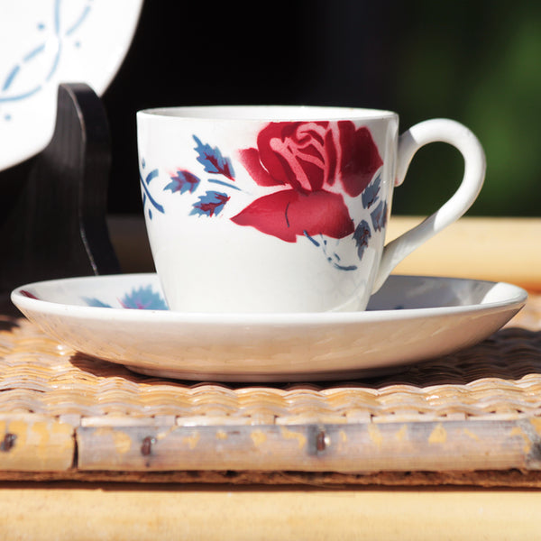 Duo de tasses à café anciennes + soucoupes en faïence de Digoin Sarreguemines modèle Janine