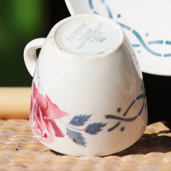 Duo de tasses à café anciennes + soucoupes en faïence de Digoin Sarreguemines modèle Janine