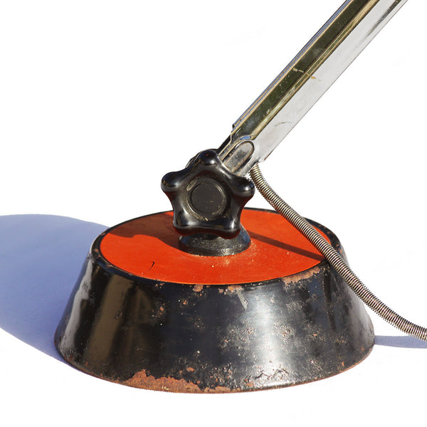 Lampe de bureau d'atelier industriel à poser articulée vintage orange en métal