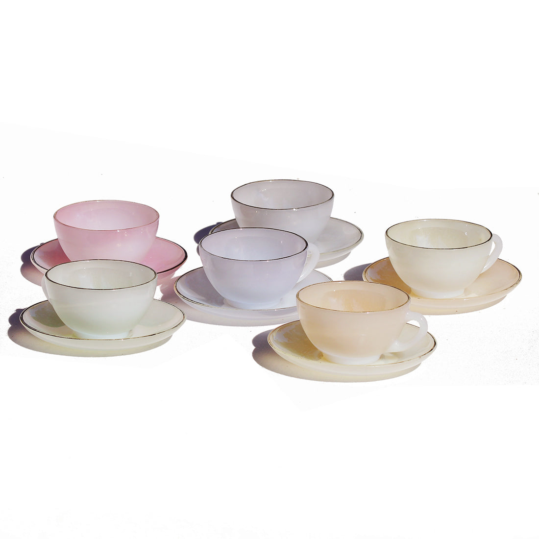 Ensemble de 6 tasses à café Arcopal modèle Arlequin + 6 soucoupes assorties