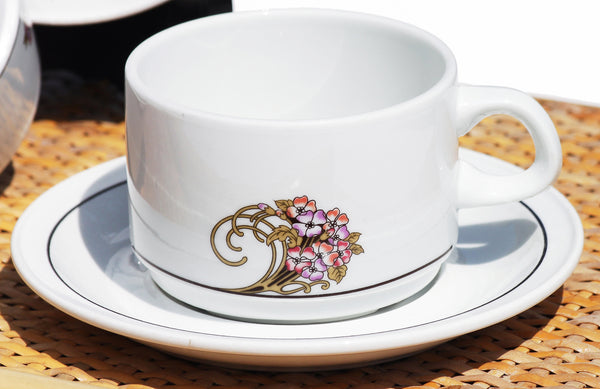 Duo de tasses à déjeuner en porcelaine pyroblan de Sarreguemines modèle Charleston