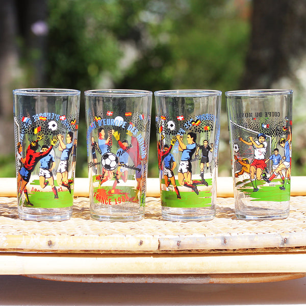 Ensemble de 4 verres vintages Euro France 1984 Coupe du Monde Mexique 1986 football