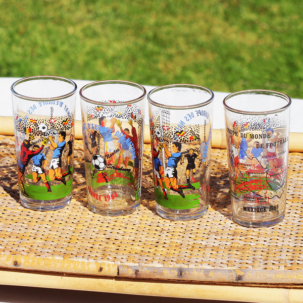 Ensemble de 4 verres vintages Euro France 1984 Coupe du Monde Mexique 1986 football