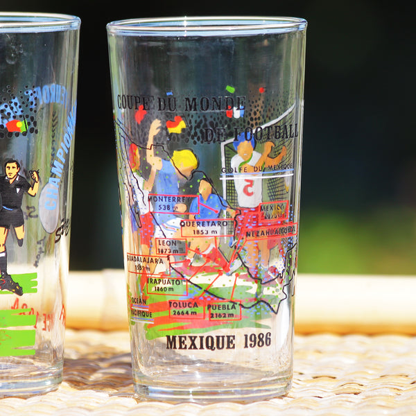 Ensemble de 4 verres vintages Euro France 1984 Coupe du Monde Mexique 1986 football