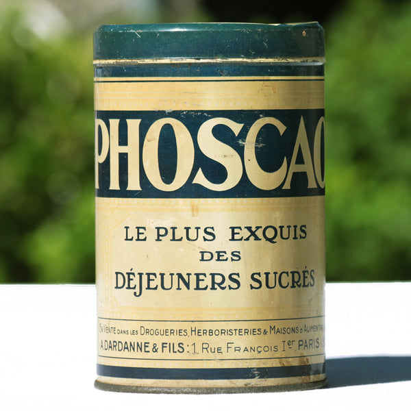 Ancienne boîte publicitaire Phoscao vide en tôle lithographiée 1 kg