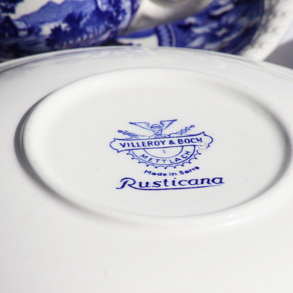 Service de 8 tasses à thé anciennes en faïence de Villeroy & Boch Mettlach modèle Rusticana