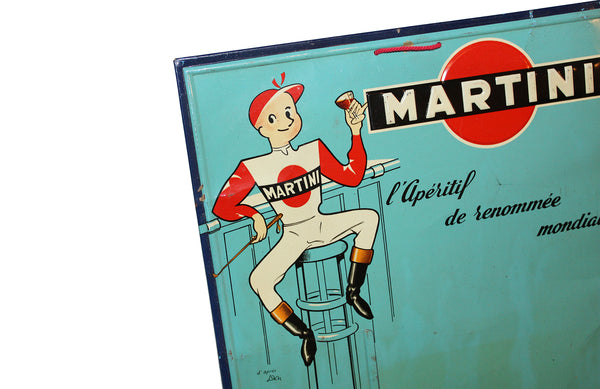 Ancienne plaque publicitaire en tôle non émaillée Martini Jockey d'après Leon