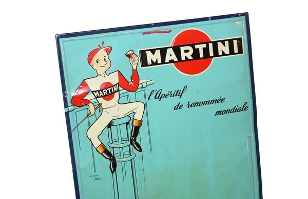 Ancienne plaque publicitaire en tôle non émaillée Martini Jockey d'après Leon