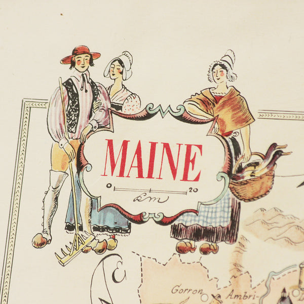Carte régionale de France (Maine) illustrée par Jacques Liozu (1951)