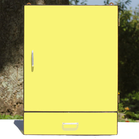 Petite armoire de cuisine vintage à suspendre en formica jaune