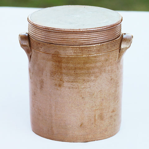 Ancien pot à sel ou à graisse en terre cuite vernissée 17 cm