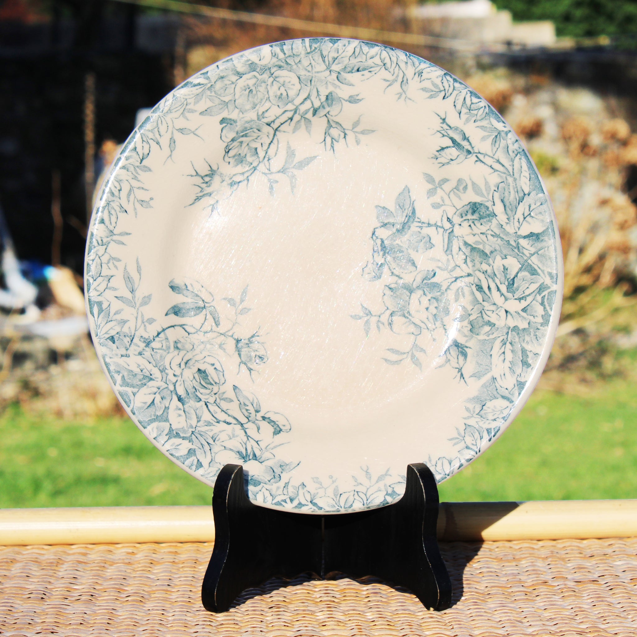 Assiette plate ancienne en porcelaine opaque de Gien modèle Floréal