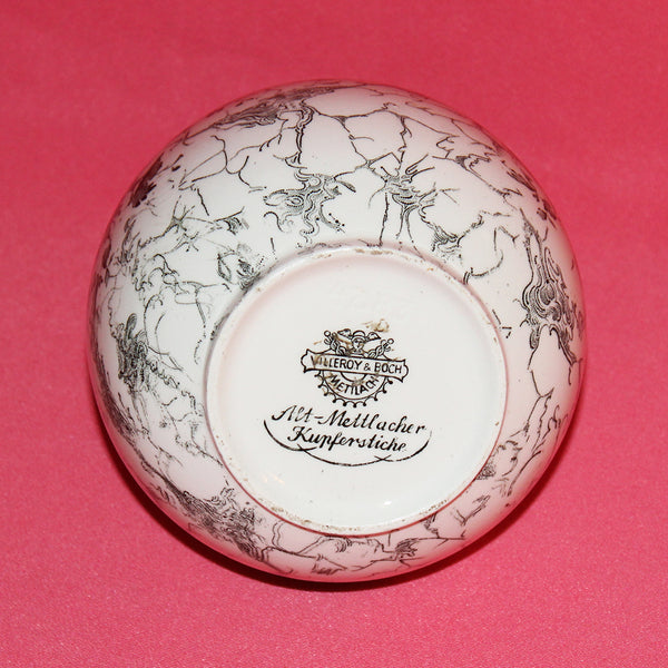 Ancien petit vase boule en céramique de Villeroy & Boch Alt Mettlacher Kupferstiche