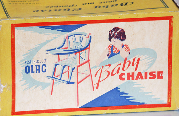 Jouet ancien français Olac Baby Chaise pour la Poupée en boîte