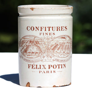 Ancien pot à confitures publicitaire Félix Potin Paris en grès vernissé