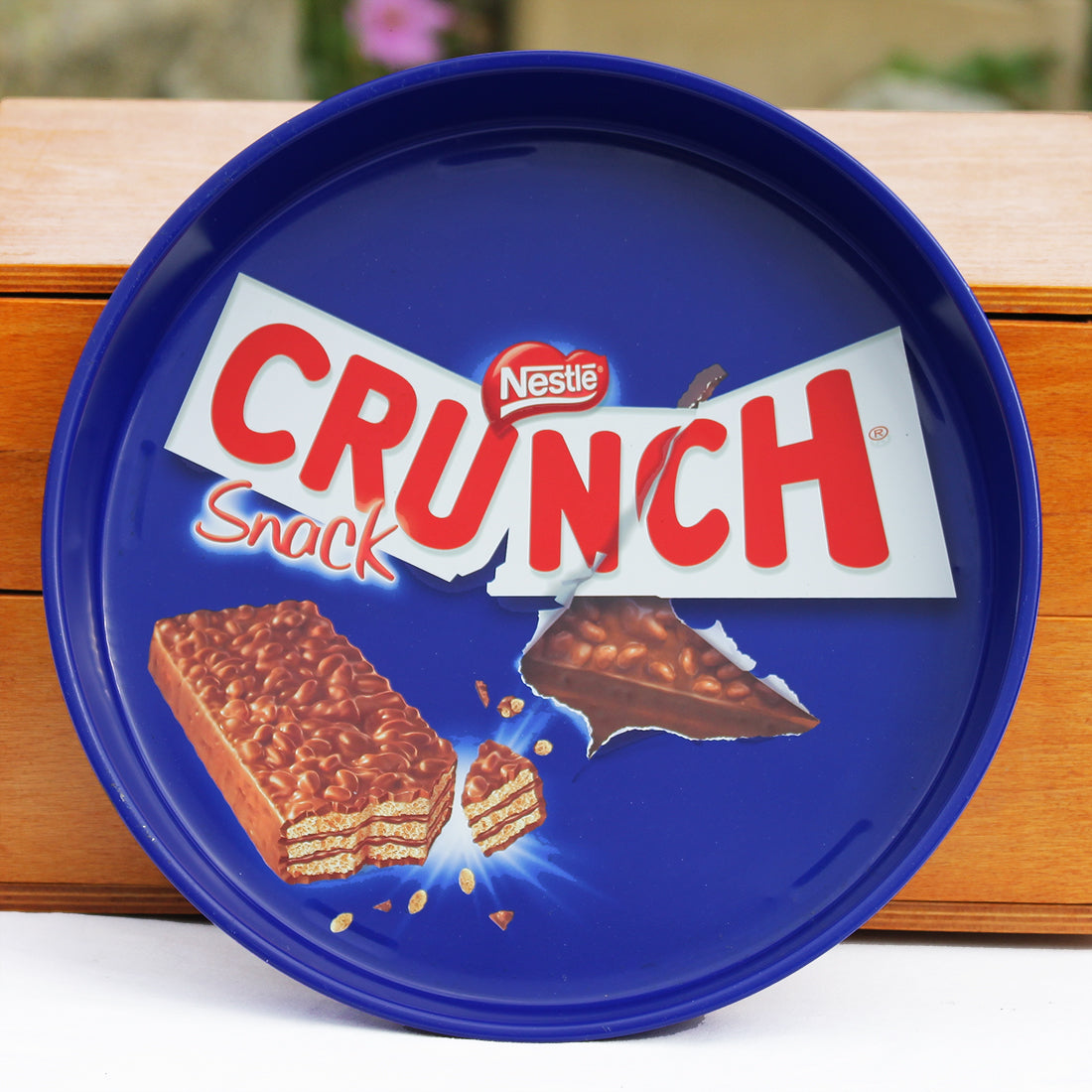 Plateau de service publicitaire rond en métal chocolat Crunch Snack