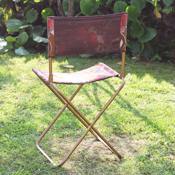 Chaise pliante de camping vintage tissu à fleurs sans accoudoir