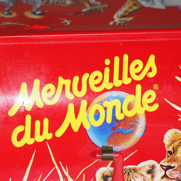 Boîte à goûter publicitaire Nestlé vintage chocolat Les Merveilles du Monde en tôle lithographiée + 40 cartes