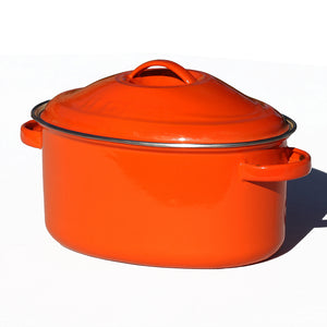 Cocotte ovale vintage en tôle d'aluminium émaillée orange Le Creuset